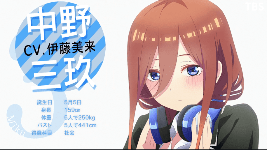 TV动画 《五等分的花嫁∬》中野三玖角色PV公开